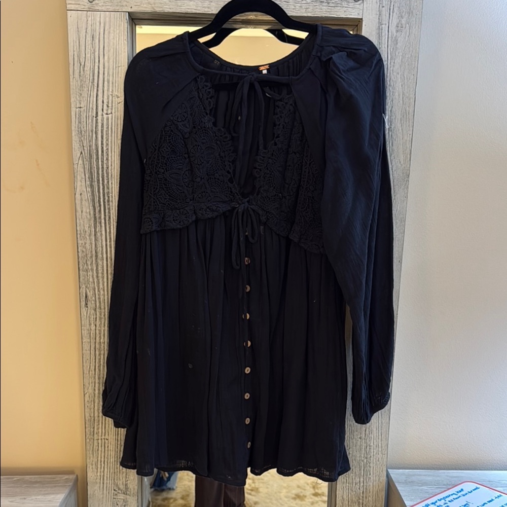 Free People Boho Chic Black Lace Detail Women's dress
